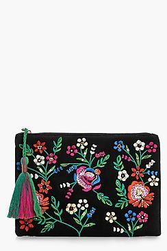 Boohoo Kirsten Sequin Floral Zip Top Clutch