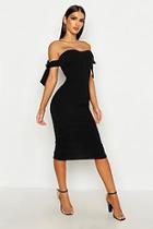 Boohoo Bardot Tie Sleeve Midi Dress