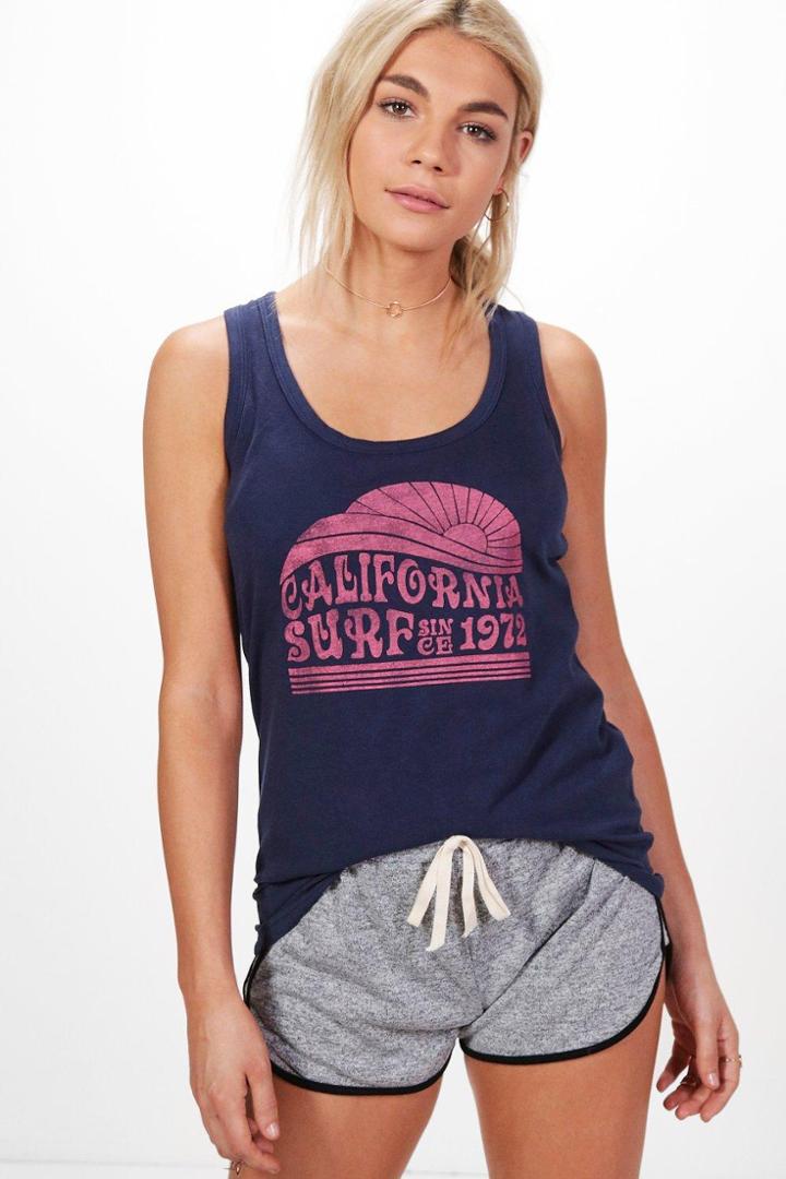 Boohoo Leah California Tank Top Navy