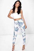 Boohoo Paola Porcelain Blue Skinny Crepe Trousers