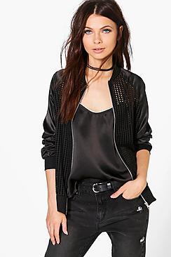 Boohoo Anya Airtex Bomber With Satin Sleeve