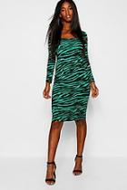 Boohoo Emerald Tiger Square Neck Bodycon Midi Dress