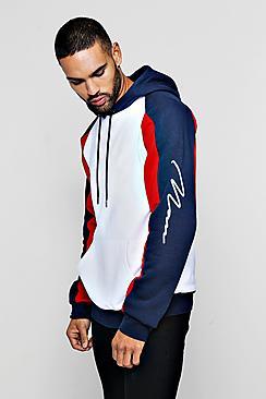 Boohoo Oversized Colour Block Sleeve Print Hoodie