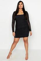 Boohoo Plus Square Neck Ruched Mesh Bodycon Dress
