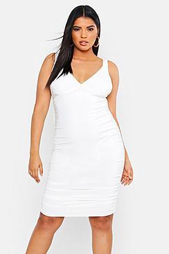 Boohoo Plus Premium Slinky Plunge Ruched Mini Dress