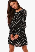 Boohoo Betty Polka Dot Pleated Frill Shift Dress