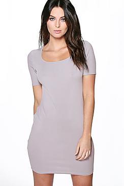 Boohoo Allie Ribbed Square Neck Bodycon Dress