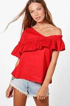 Boohoo Jess Woven Frill One Shoulder Top