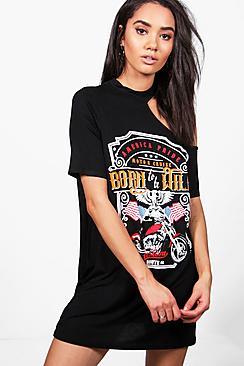 Boohoo Petite Becca One Shoulder Print T-shirt Dress