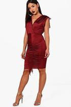 Boohoo Vi Ruched Detail Plunge Neck Bodycon Dress