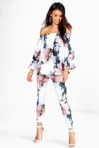 Boohoo Bonnie Floral Off The Shoulder Top + Skinny Trouser Multi