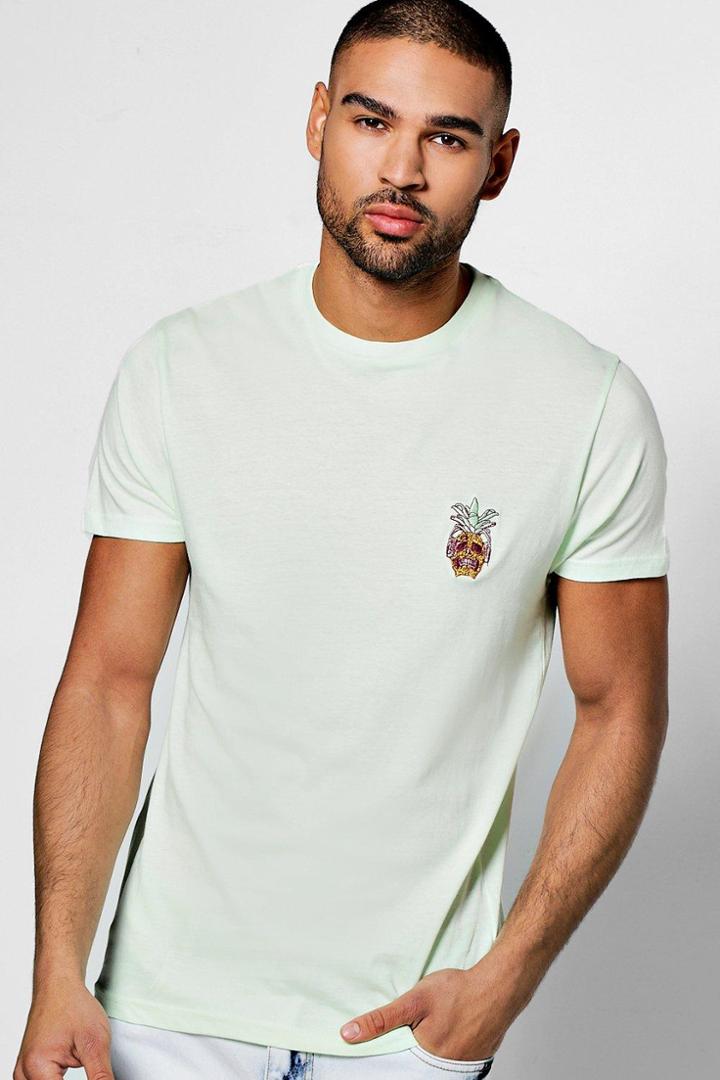 Boohoo Pineapple Embroidered T Shirt Mint