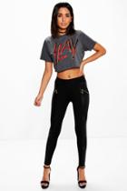 Boohoo Isabella Wet Look Zip Detail Mesh Insert Leggings Black
