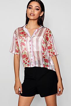 Boohoo Audrey Stripe Floral Woven Shirt