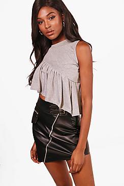 Boohoo Asymetric Ruffle Crop