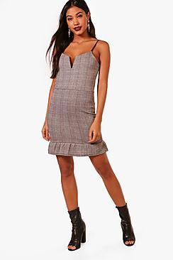 Boohoo Natasha Checked Frill Hem Bodycon Dress