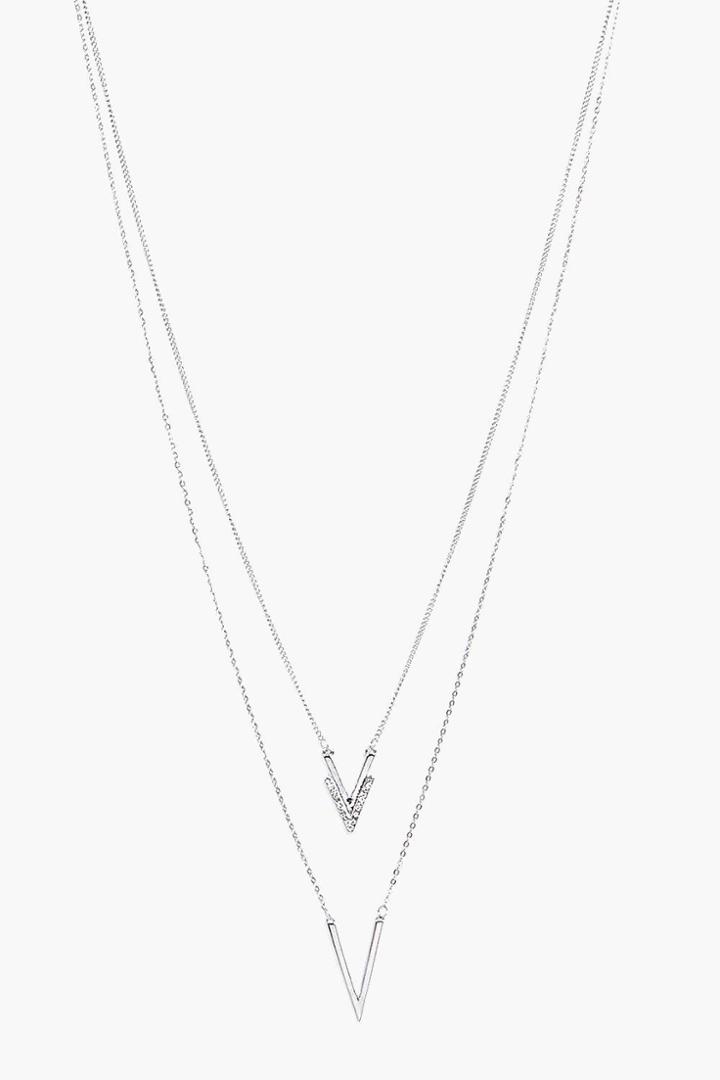 Boohoo Ella Simple Chevron Layered Skinny Necklace Silver