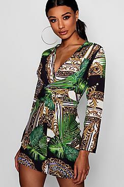 Boohoo Scarlet Scarf Print Wrap Shift Dress