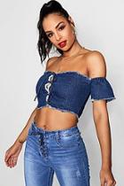 Boohoo Lucy Lace Up Front Chambray Top