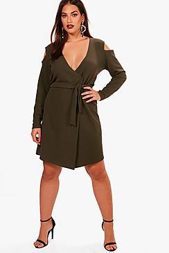 Boohoo Plus Suzy Cold Shoulder Eyelet Detail Blazer Dress