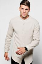 Boohoo Long Sleeve Button Linen Blend Knitted Shirt Beige