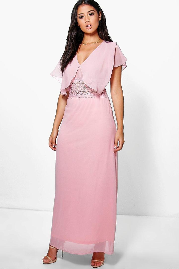 Boohoo Amada Angel Sleeve Lace Insert Maxi Dress Blush