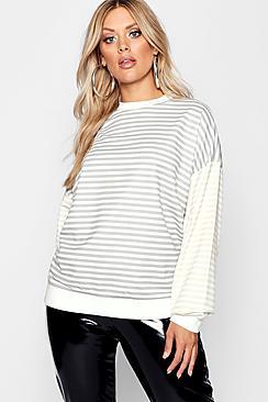 Boohoo Plus Stripe Contrast Sleeve Boyfriend Sweat