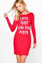 Boohoo Emily Lets Go On The Piste Bodycon Christmas Dress Red