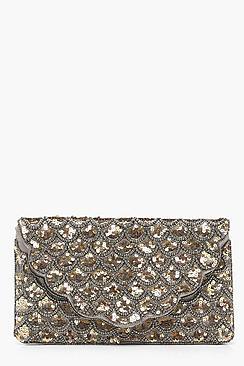 Boohoo Katie Scalloped Bead And Sequin Clutch