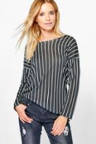 Boohoo Harriet Oversized Stripe Long Sleeve T-shirt Black