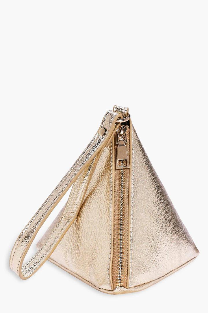 Boohoo Lottie Metallic Pyramid Handstrap Clutch Bag Gold