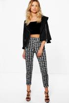 Boohoo Posie Monochrome Check Skinny Stretch Trousers Black