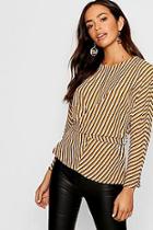 Boohoo Woven Stripe Twist Front Belted Blouse
