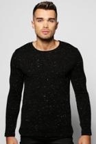 Boohoo Crew Neck Jumper In Nepped Yarn Black