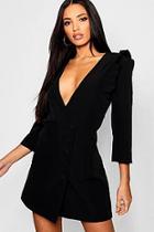 Boohoo Woven Ruffle Shoulder Button Detail Blazer Dress