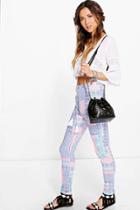 Boohoo Zeta Pastel Tile Print Skinny Trousers Multi