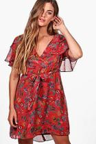 Boohoo Maisie Floral Ruffle Tiered Skater Dress