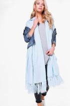 Boohoo Violet Hooded Tassel Shawl Blue