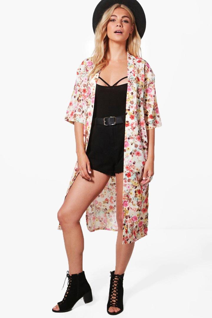 Boohoo Bethany Flower Print Kimono Multi