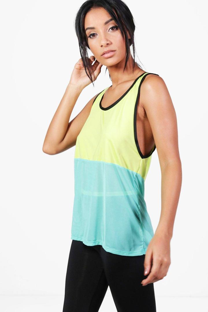 Boohoo Karlie Fit Mesh Contrast Running Tank Top Mint