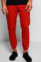 Boohoo Cotton Twill Skinny Chinos With Cuff Hem