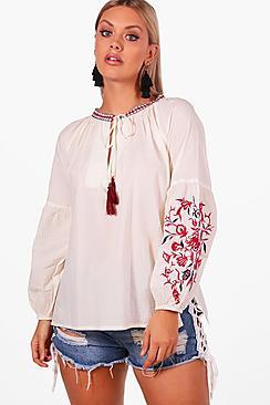 Boohoo Plus Embroidered Boho Blouse