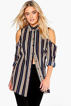 Boohoo Bonnie Stripe Split Back Woven Shirt