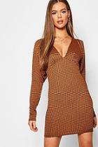 Boohoo Check Puff Sleeve Bodycon Dress