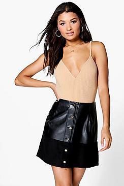 Boohoo Adelaide Button Through A Line Leather Look Skirt