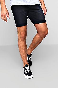 Boohoo Slim Fit Denim Short In Washed Black