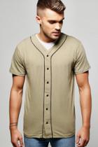 Boohoo Jersey Baseball T-shirt With Piping Khaki
