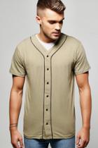 Boohoo Jersey Baseball T-shirt With Piping Khaki