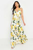 Boohoo Tall Lemon Print Button Detail Maxi Dress
