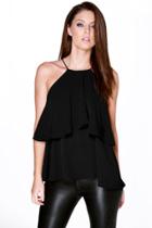 Boohoo Maya High Neck Double Layer Cami Black